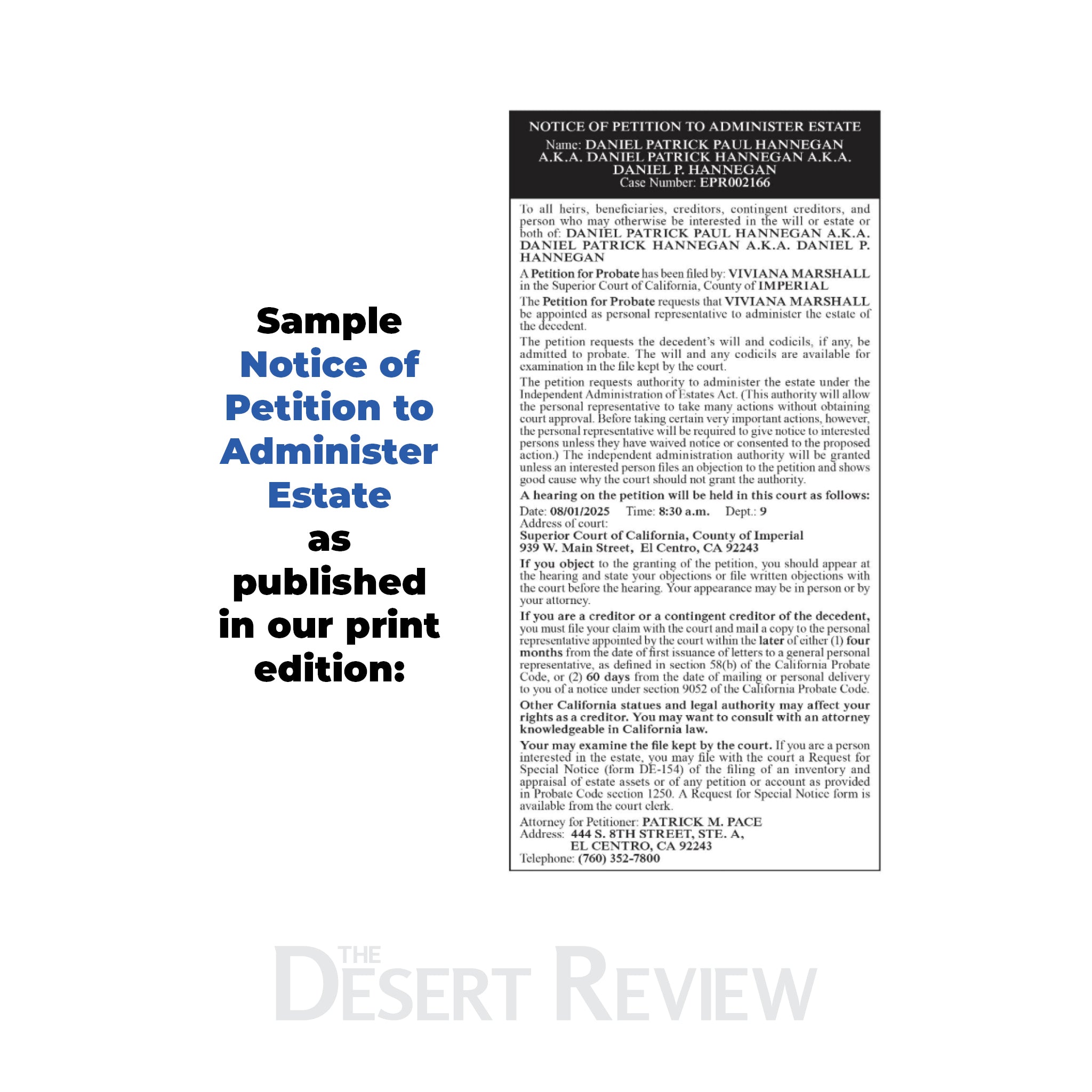 Notice of Petition to Administer Estate