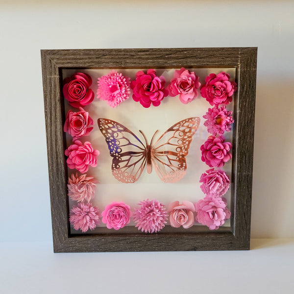 Pink Butterfly & Blossoms Shadow Box